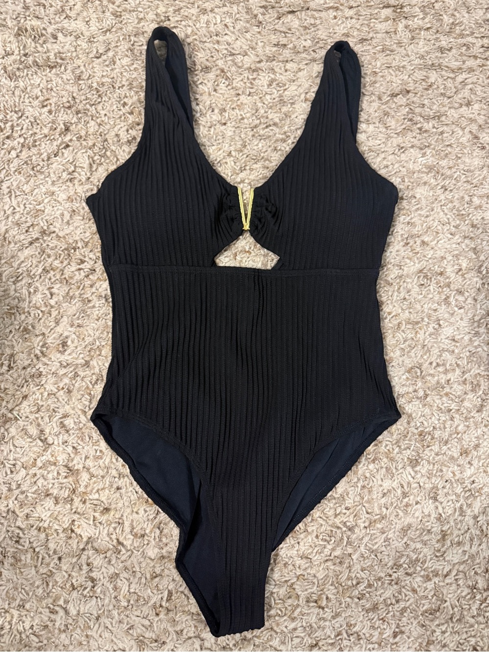 Black ribbed One piece with Gold